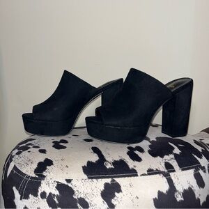 Suede Open Toe Platform Mules